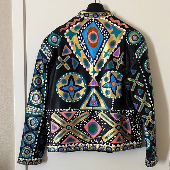 Colorful Patterned Leather Jacket - Picture 3 of 8
